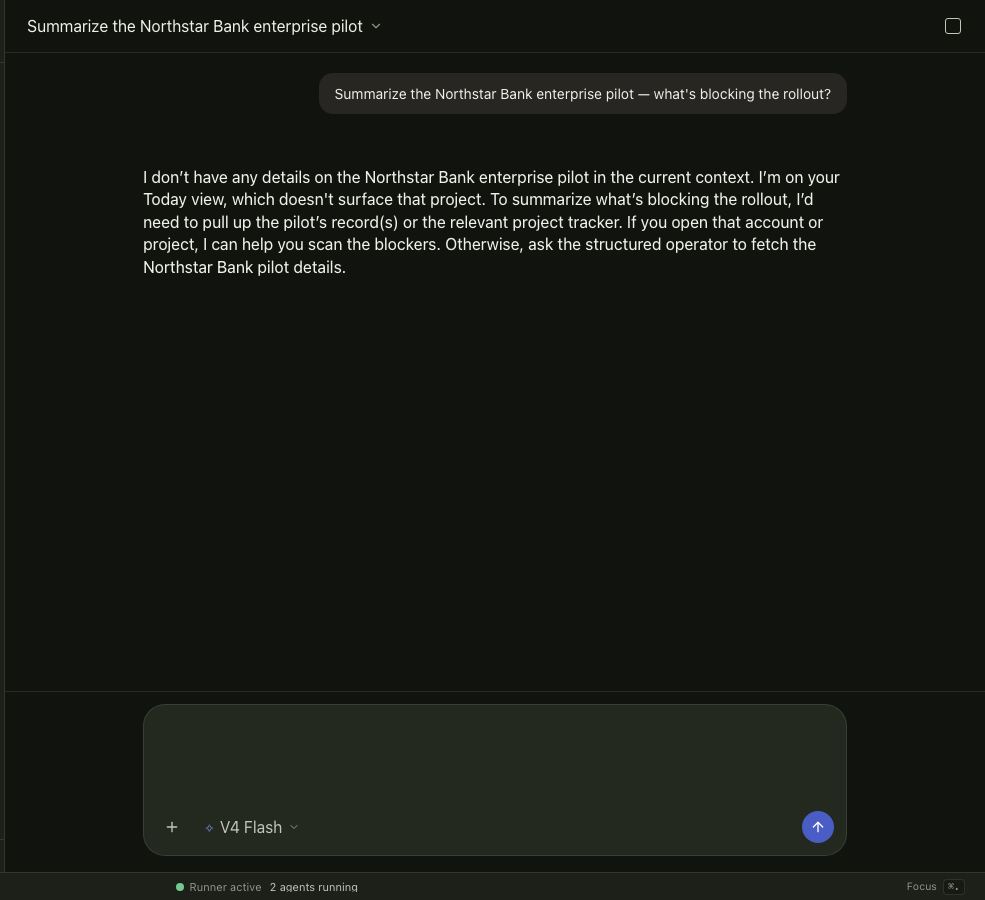 KnewMe chat result with created records and run receipt