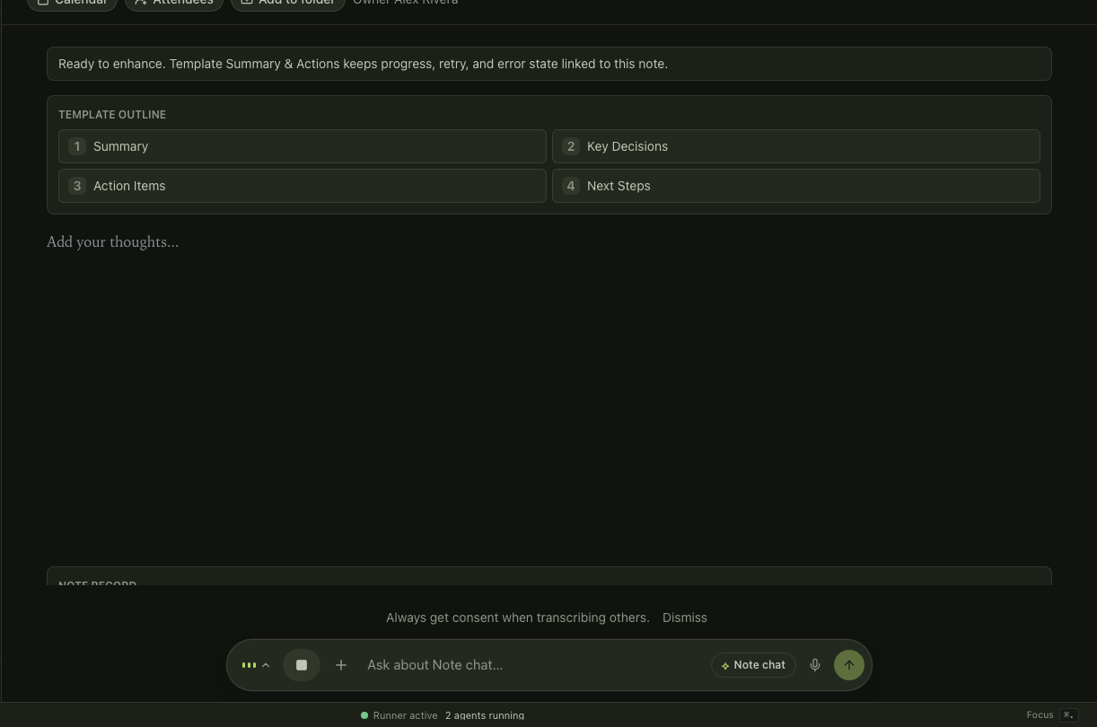 KnewMe transcribing live on-device with an enhance-when-ready action