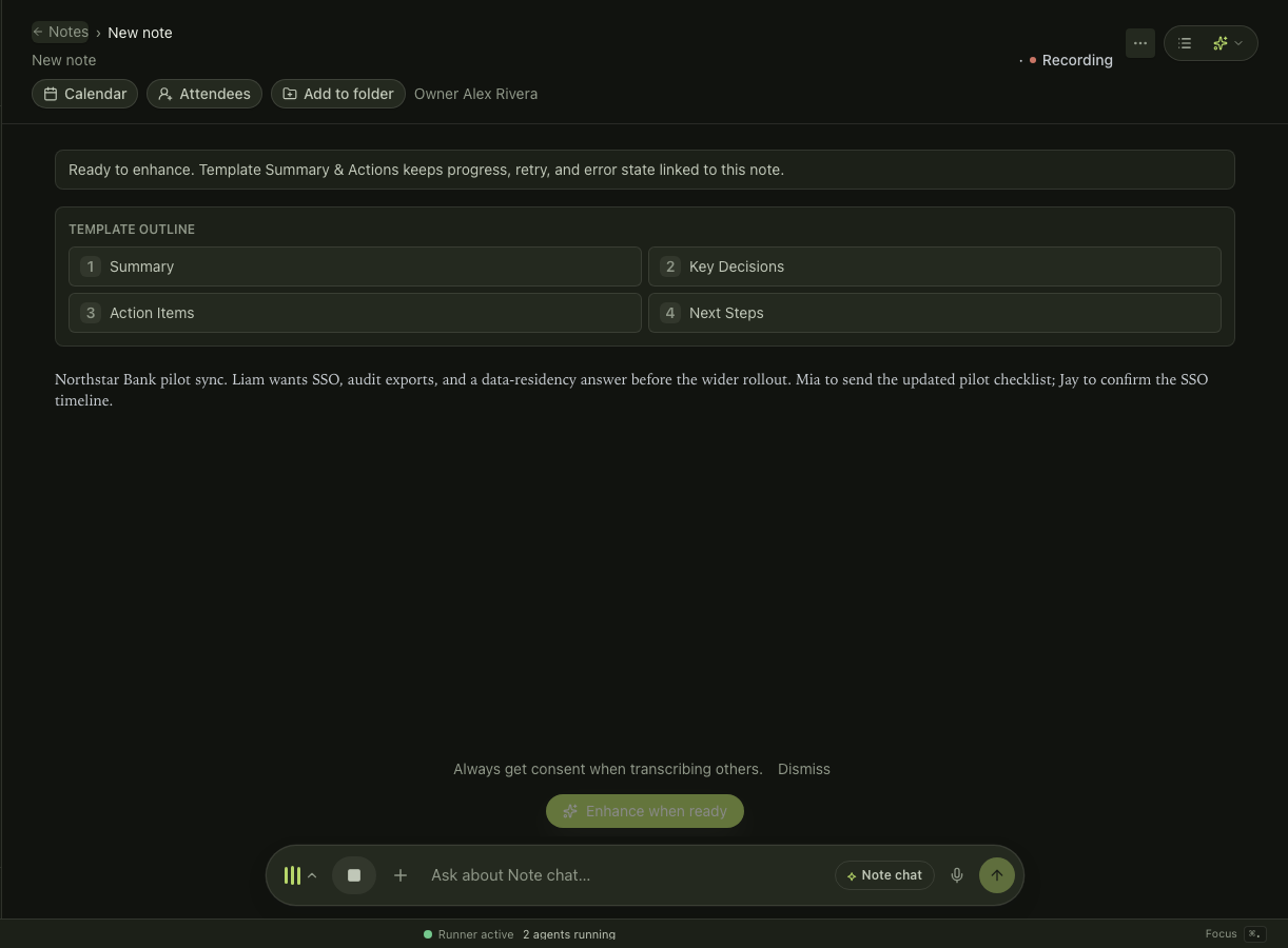 KnewMe enhanced note summary with action items